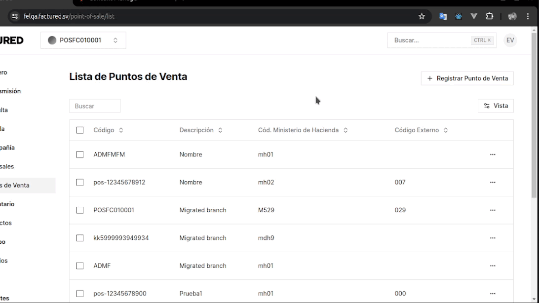 Editar punto de venta sale point