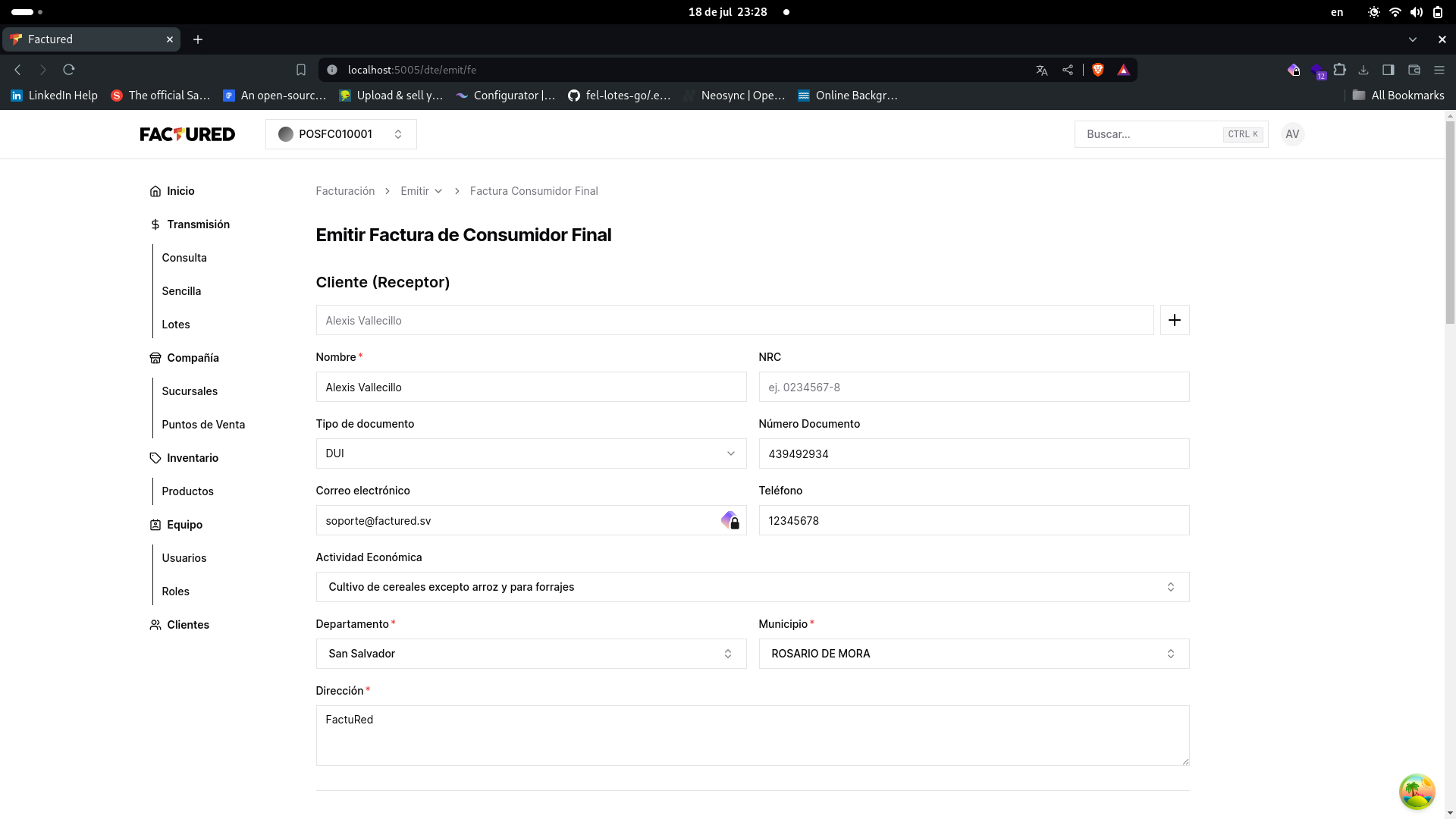 Cliente (Receptor) Pantalla Cliente (Receptor)