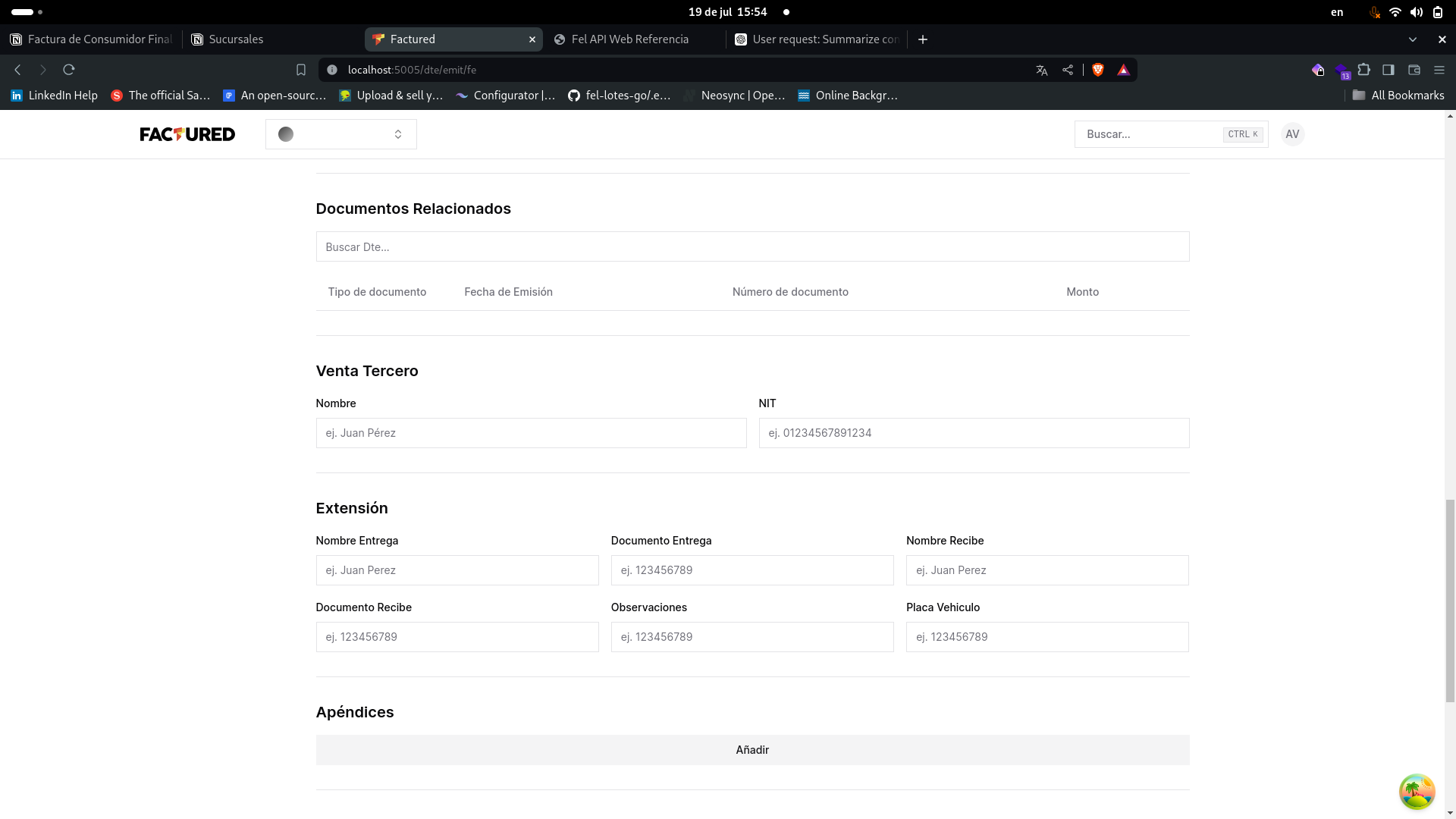 Pantalla Venta Tercero Venta Tercero