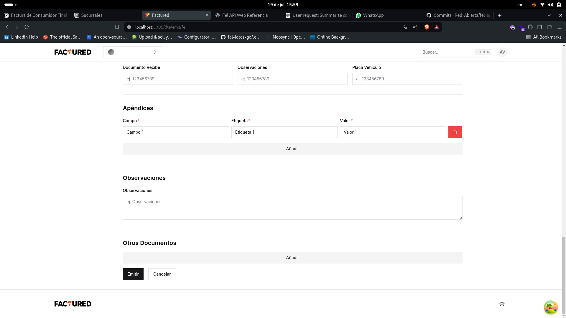 Pantalla Observaciones Observaciones