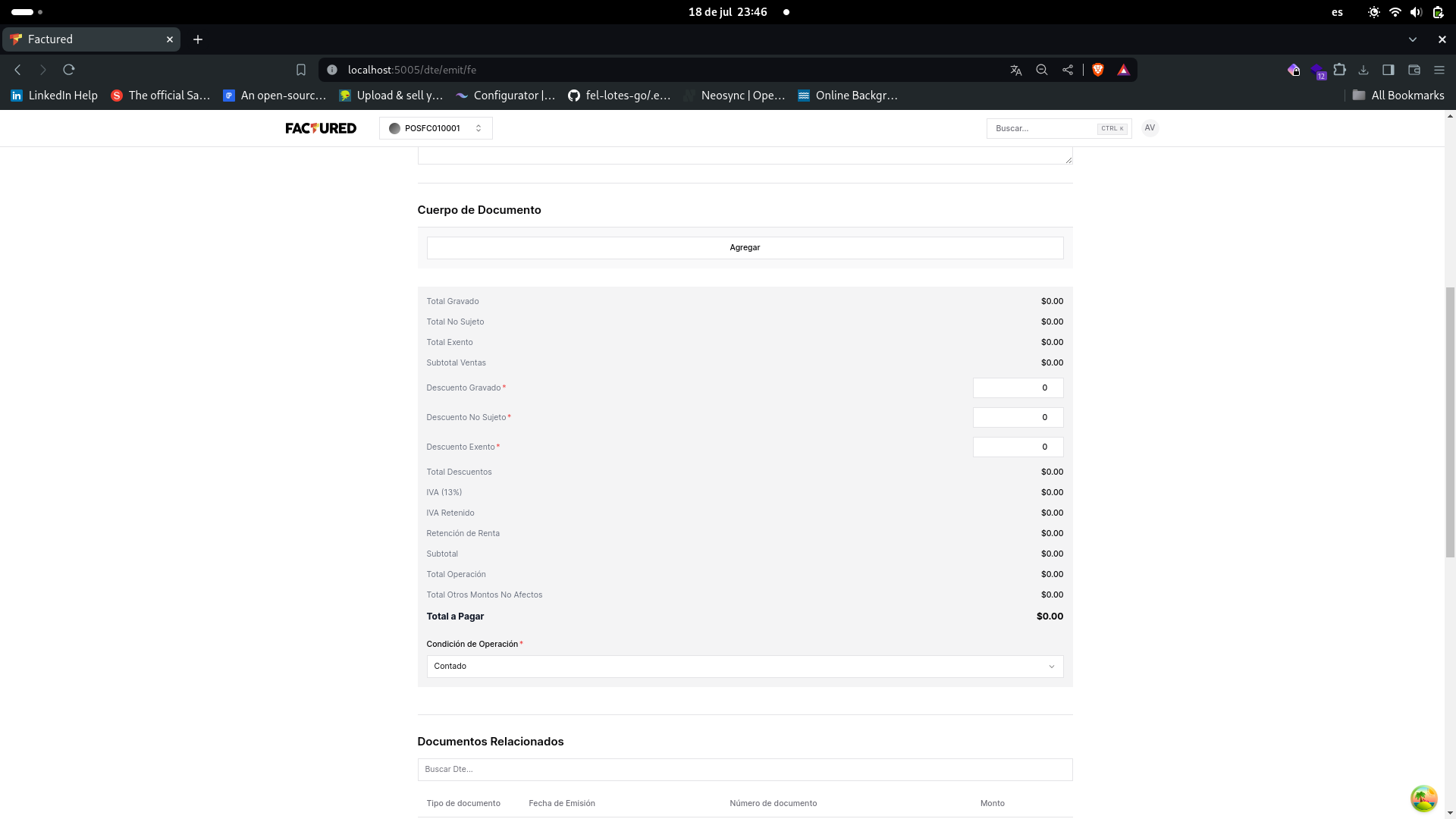 Pantalla Resumen de documento Resumen de documento
