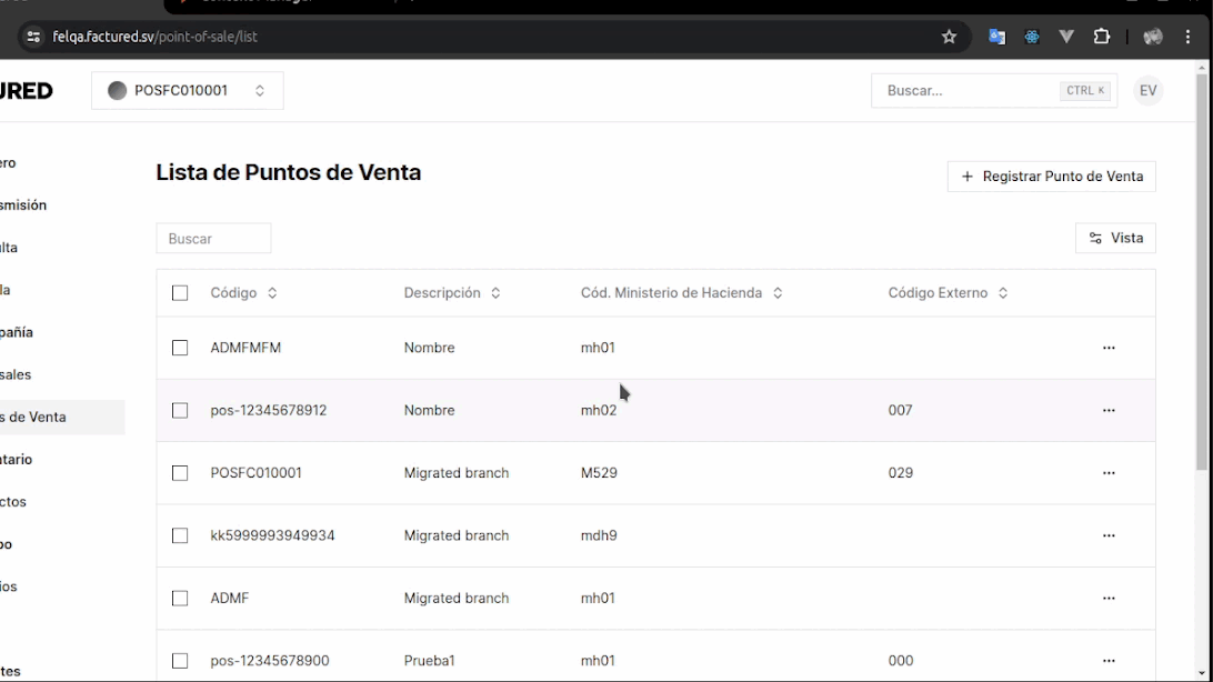 Crear Punto de Venta sale point